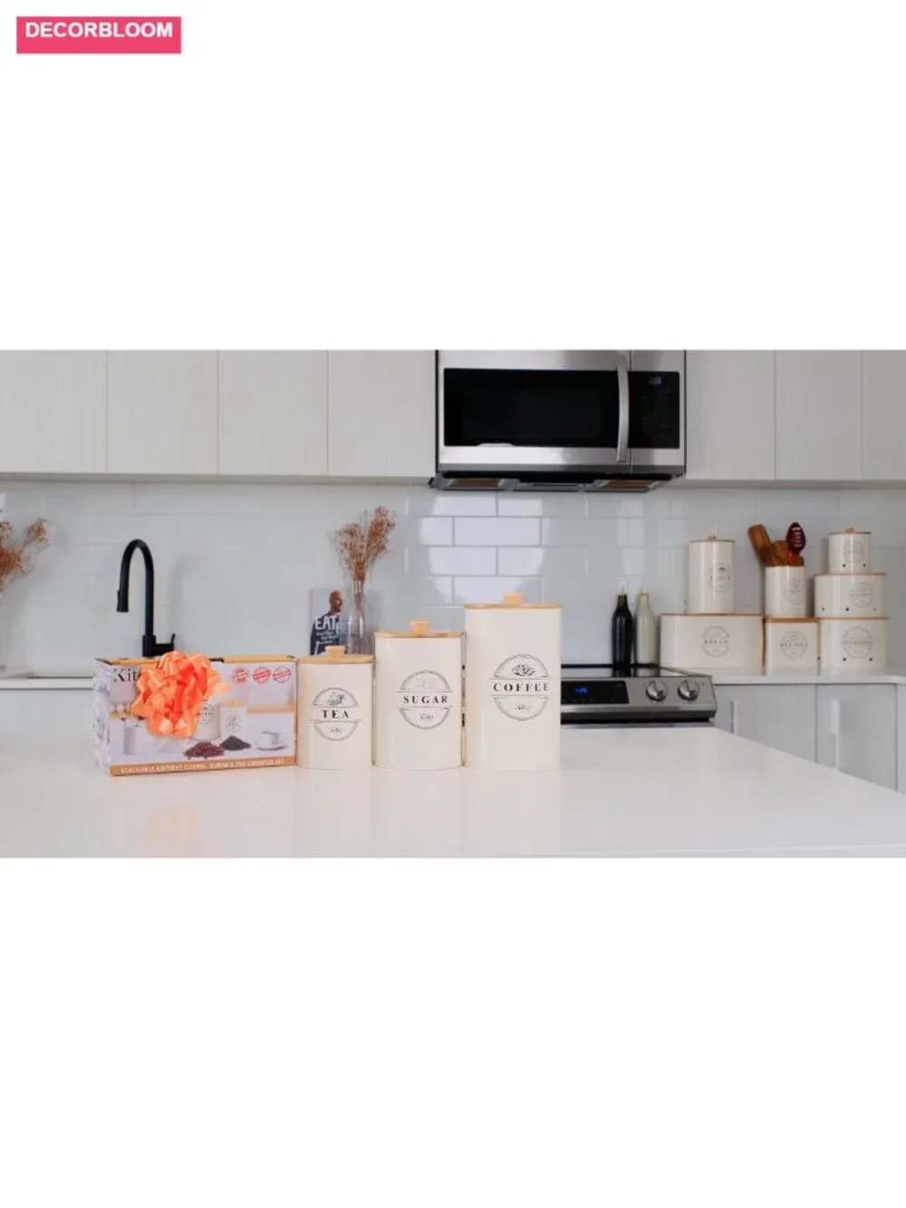 Airtight Tea Coffee Sugar Container Set - Stackable Kitchen Canisters
